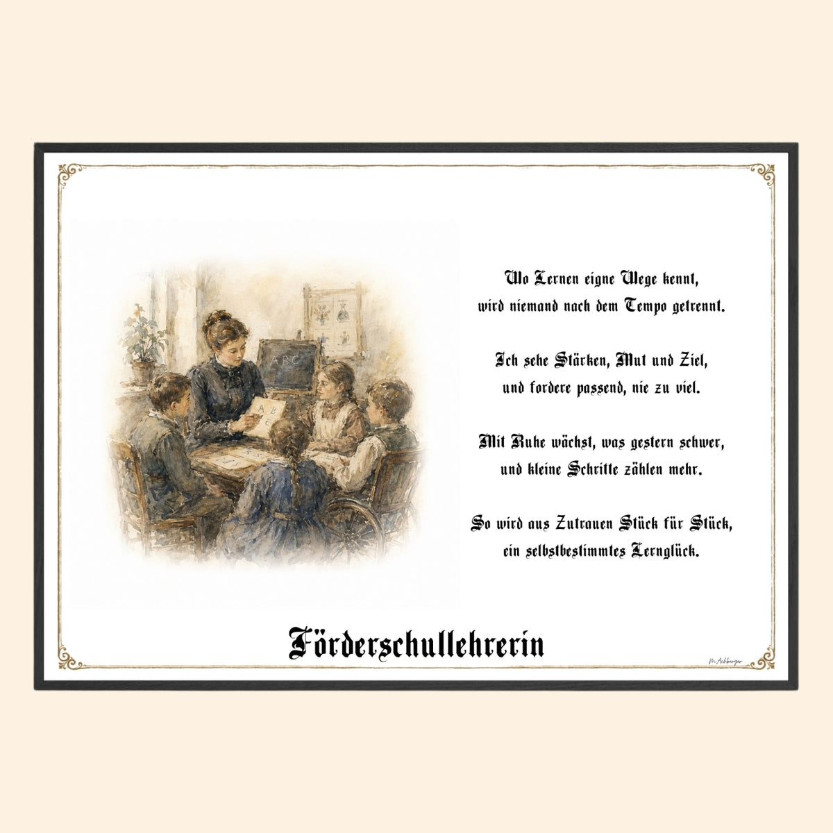 Zunftbild Förderschullehrerin – Beispielansicht des Kunstdrucks