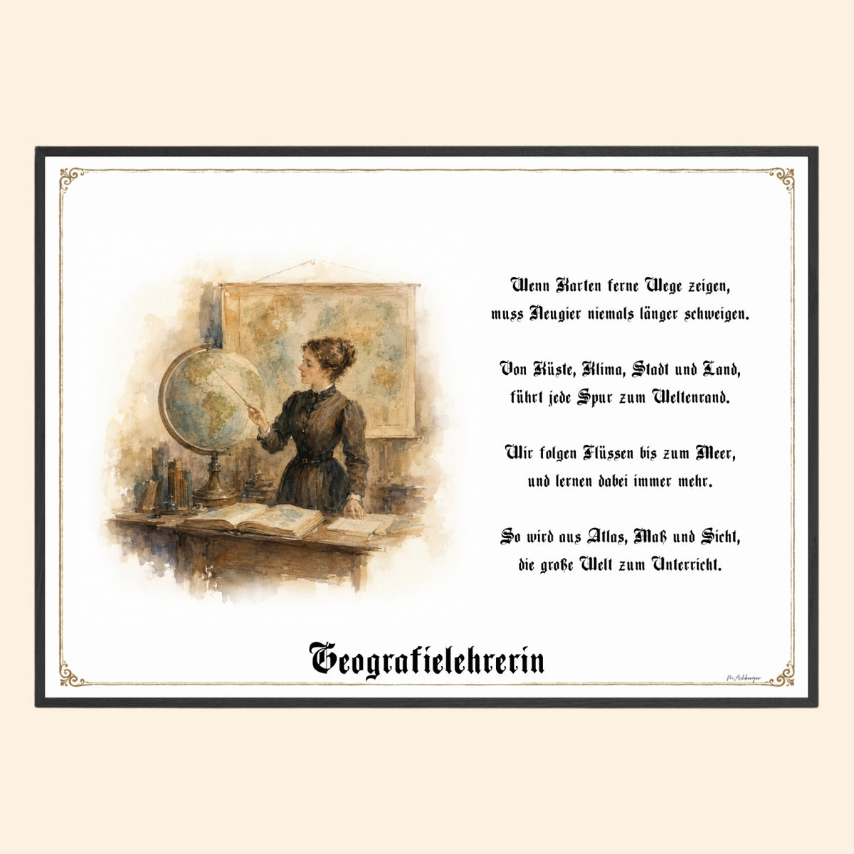 Zunftbild Geografielehrerin – Beispielansicht des Kunstdrucks