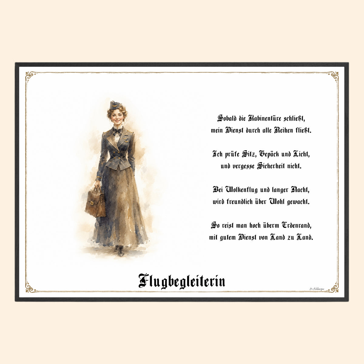 Zunftbild Flugbegleiterin – historisches Berufsbild als Fine-Art-Kunstdruck