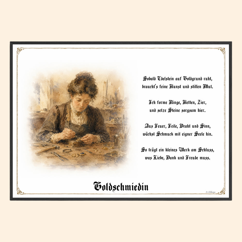 Zunftbild Goldschmiedin – historisches Berufsbild als Fine-Art-Kunstdruck