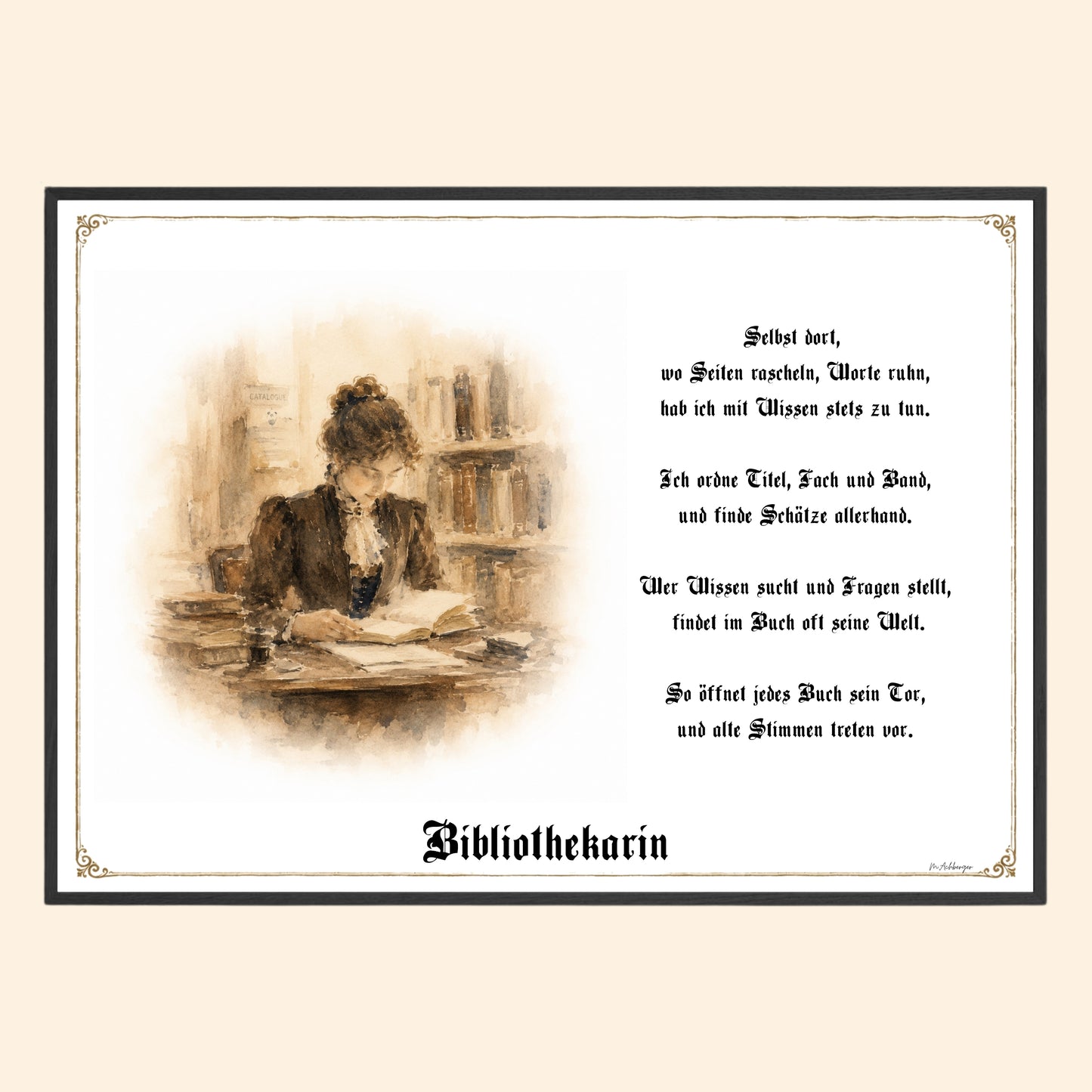 Zunftbild Bibliothekarin – historisches Berufsbild als Fine-Art-Kunstdruck