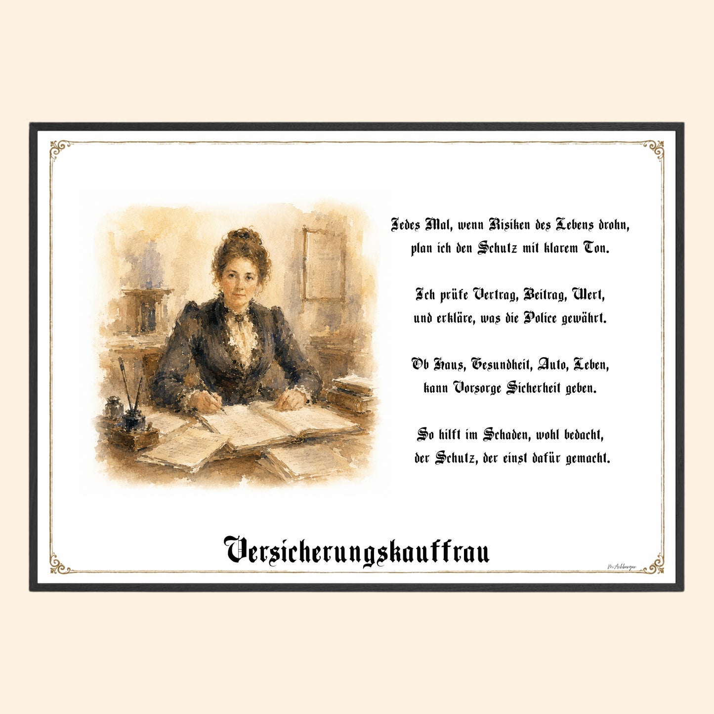 Zunftbild Versicherungskauffrau – historisches Berufsbild als Fine-Art-Kunstdruck