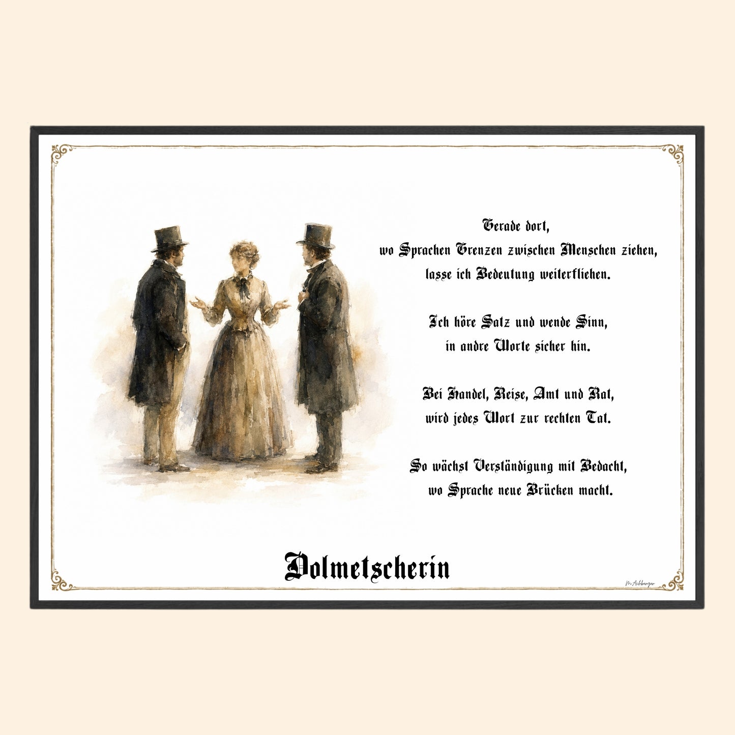 Zunftbild Dolmetscherin – historisches Berufsbild als Fine-Art-Kunstdruck
