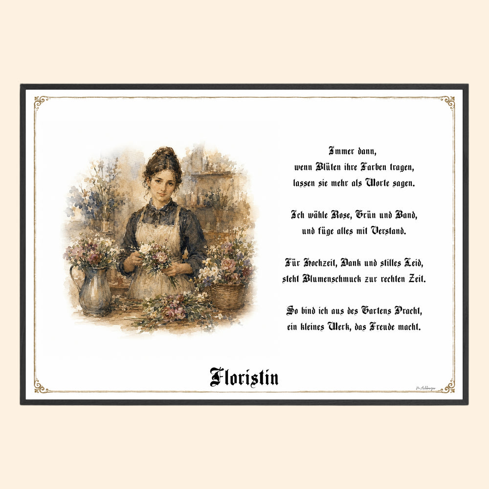 Zunftbild Floristin – historisches Berufsbild als Fine-Art-Kunstdruck