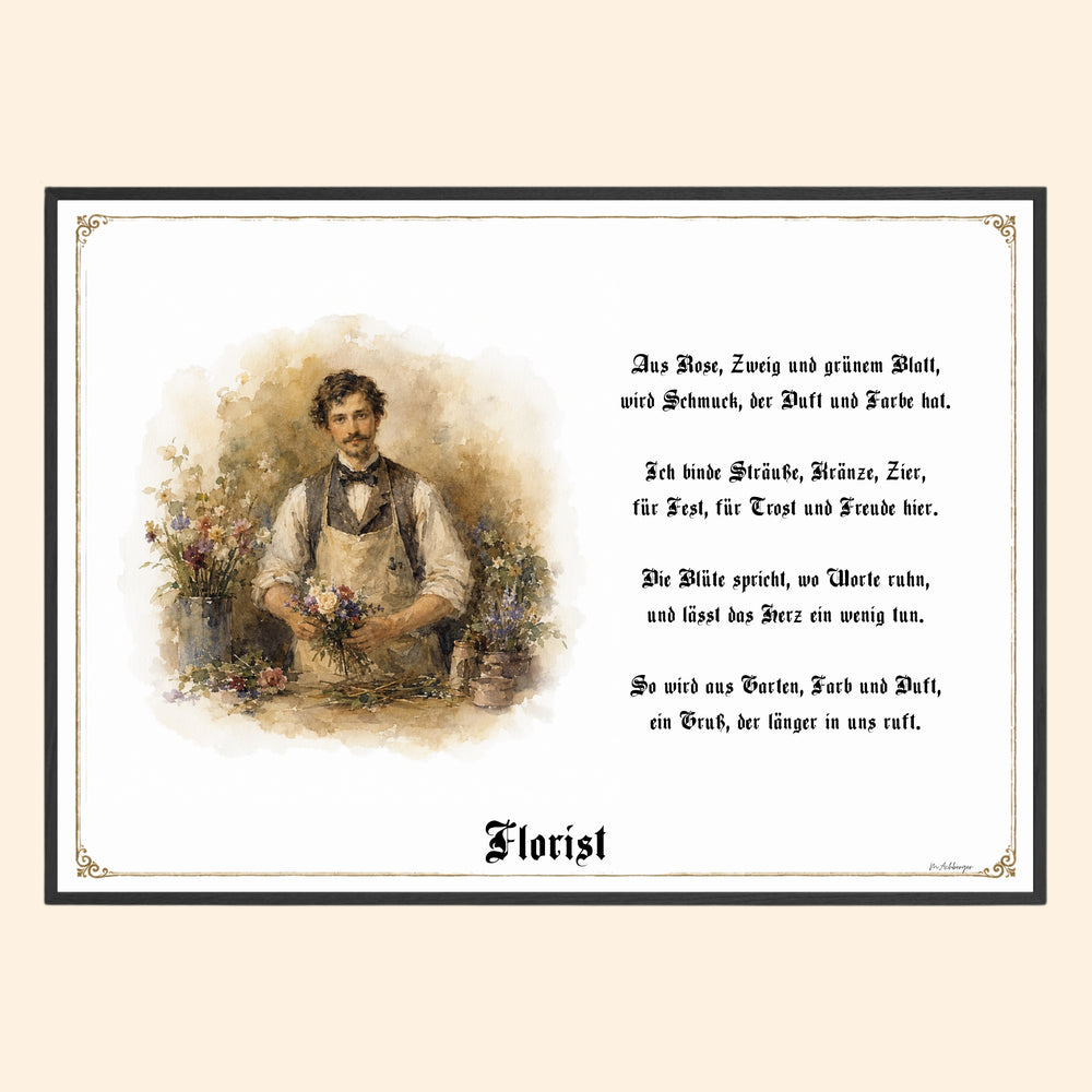 Zunftbild Florist – historisches Berufsbild als Fine-Art-Kunstdruck