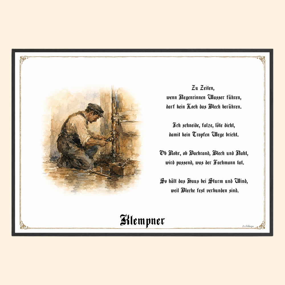 Zunftbild Klempner – historisches Berufsbild als Fine-Art-Kunstdruck