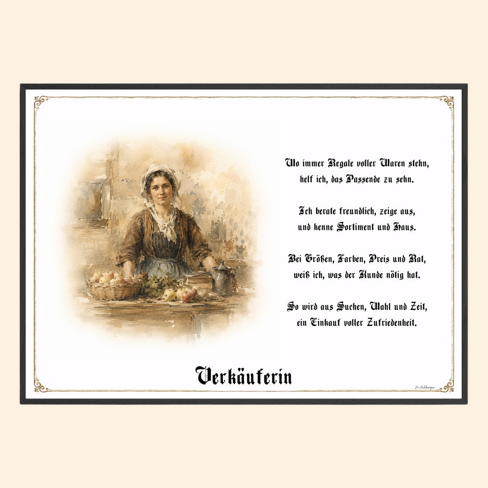 Zunftbild Verkäuferin – historisches Berufsbild als Fine-Art-Kunstdruck