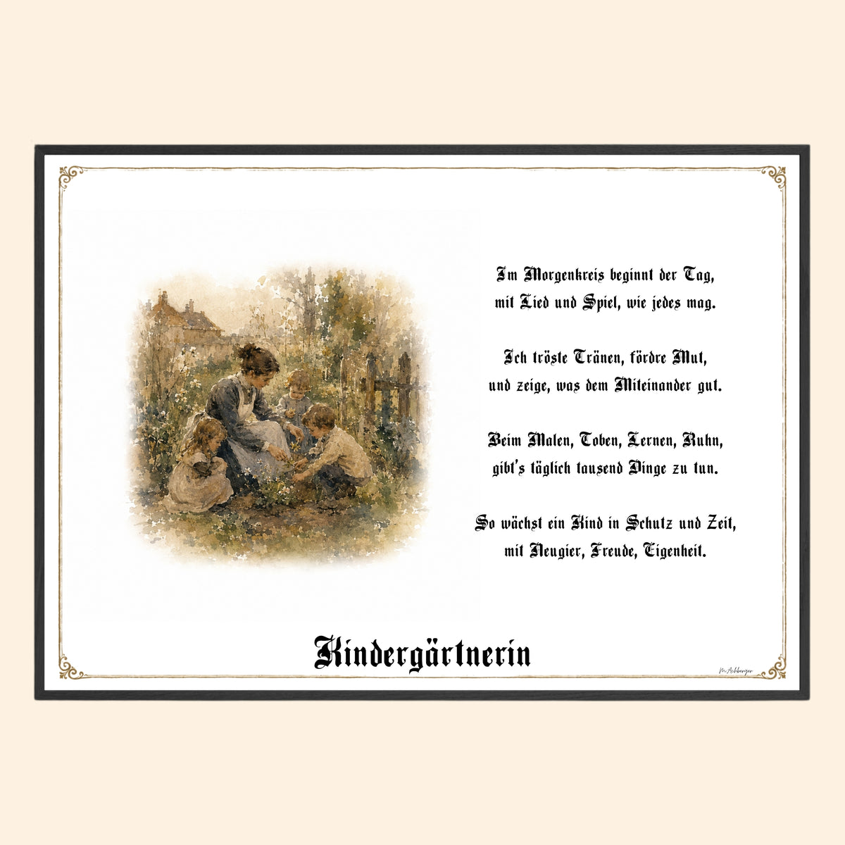 Zunftbild Kindergärtnerin – historisches Berufsbild als Fine-Art-Kunstdruck
