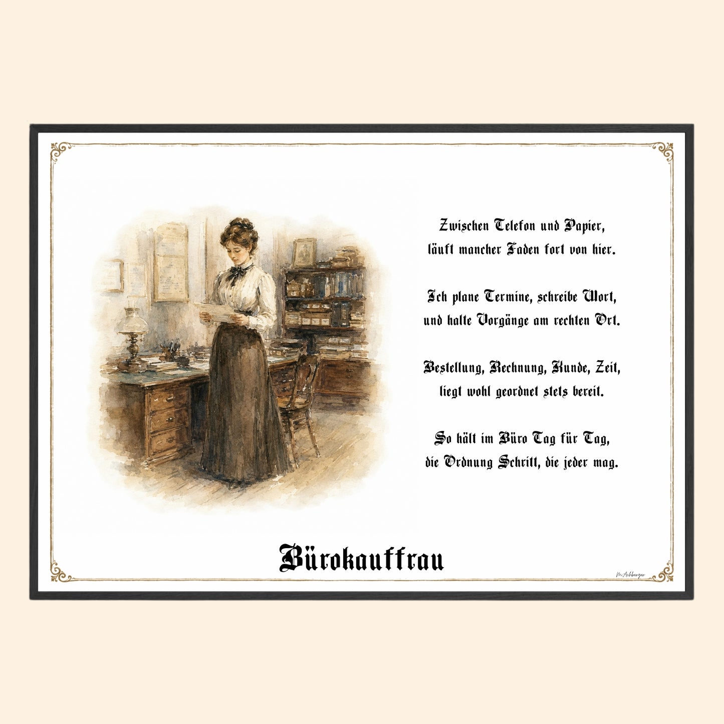 Zunftbild Bürokauffrau – historisches Berufsbild als Fine-Art-Kunstdruck
