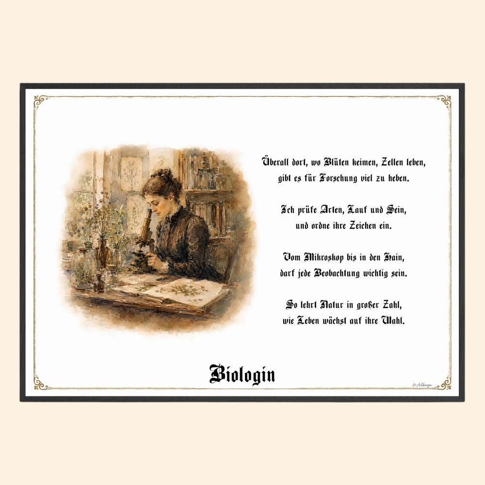Zunftbild Biologin – historisches Berufsbild als Fine-Art-Kunstdruck