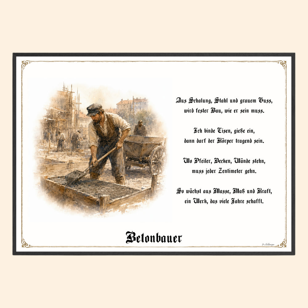 Zunftbild Betonbauer – historisches Berufsbild als Fine-Art-Kunstdruck