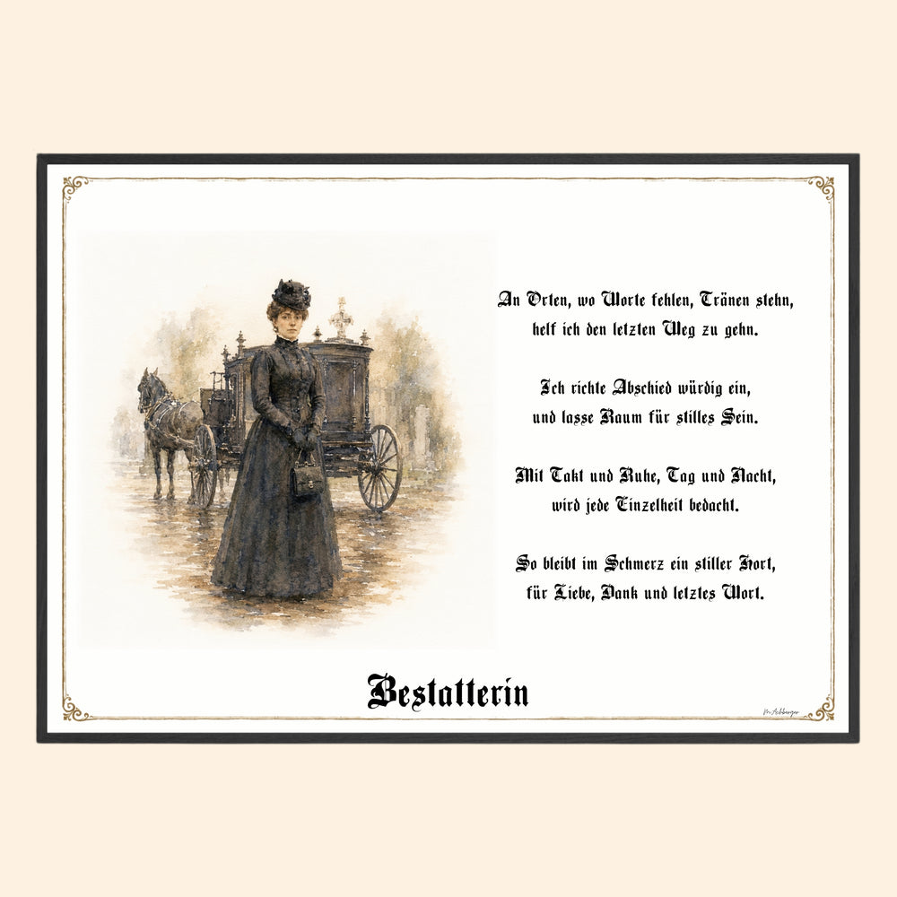 Zunftbild Bestatterin – historisches Berufsbild als Fine-Art-Kunstdruck