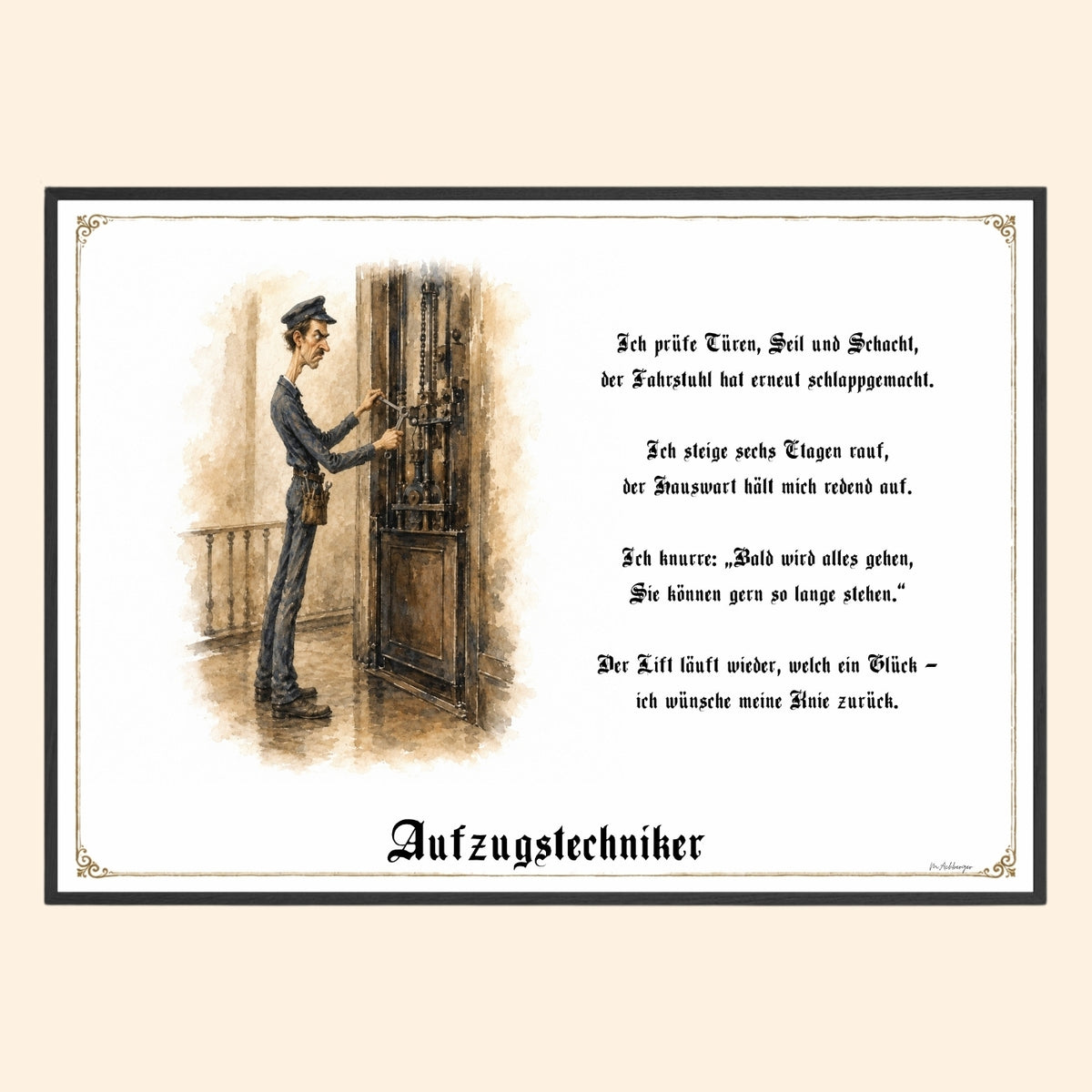 Der Aufzugstechniker – Griesgram-Zunftbild