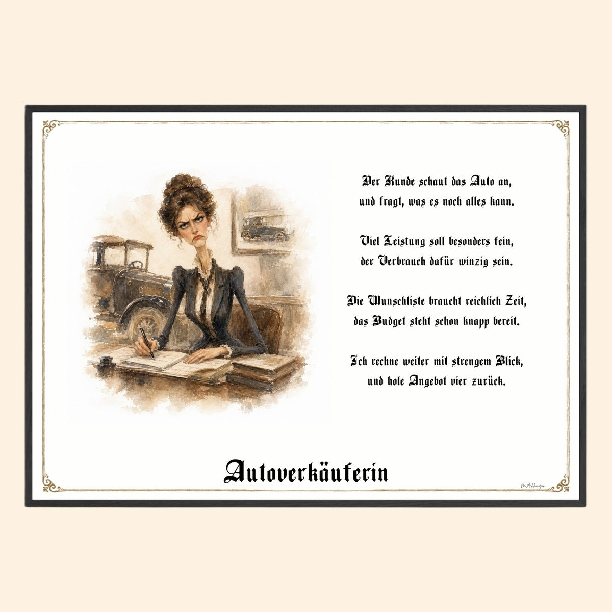 Die Autoverkäuferin – Griesgram-Zunftbild