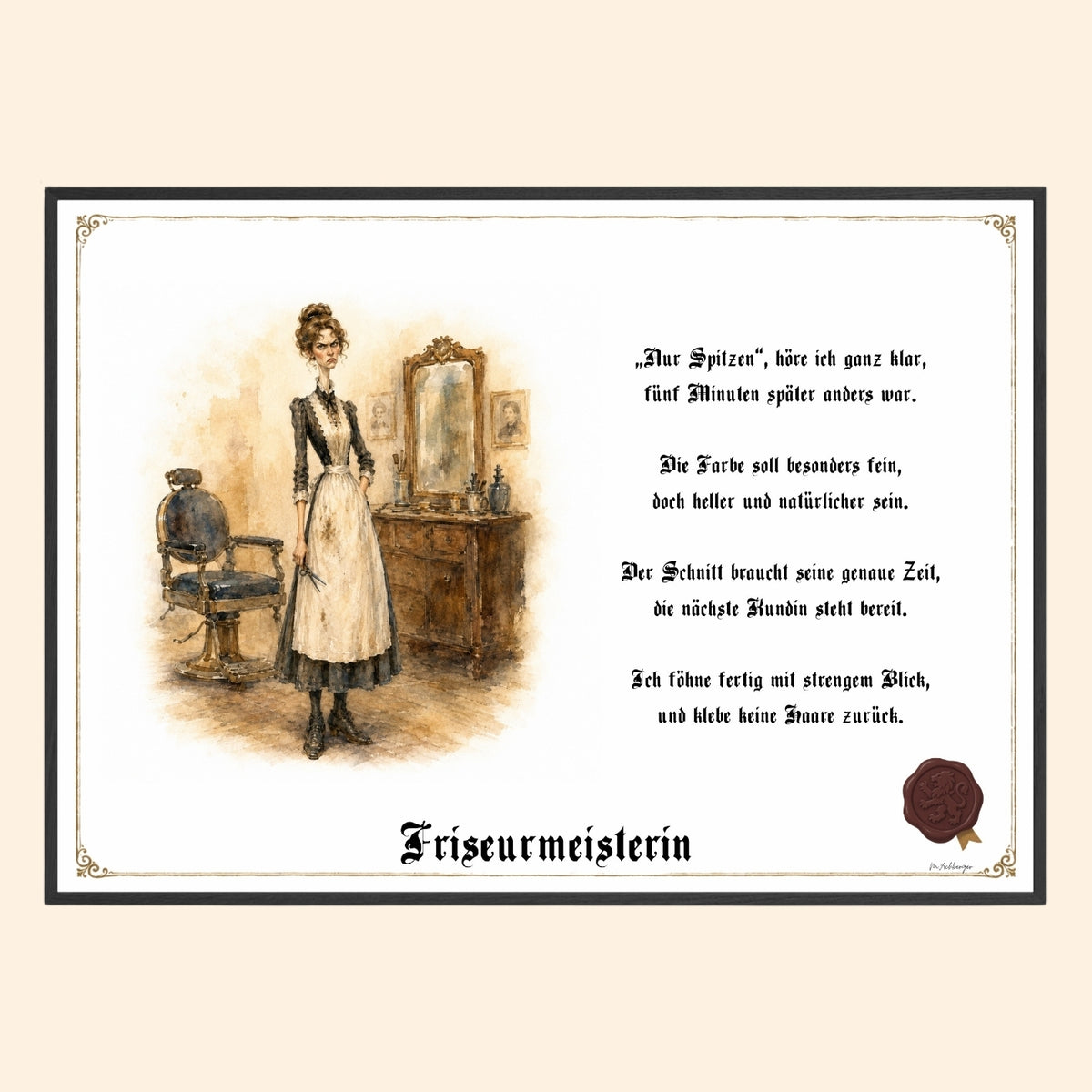 Die Friseurmeisterin – Griesgram-Zunftbild