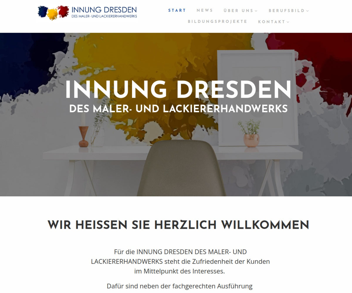 Screenshot der offiziellen Website der Innung Dresden des Maler- und Lackiererhandwerks