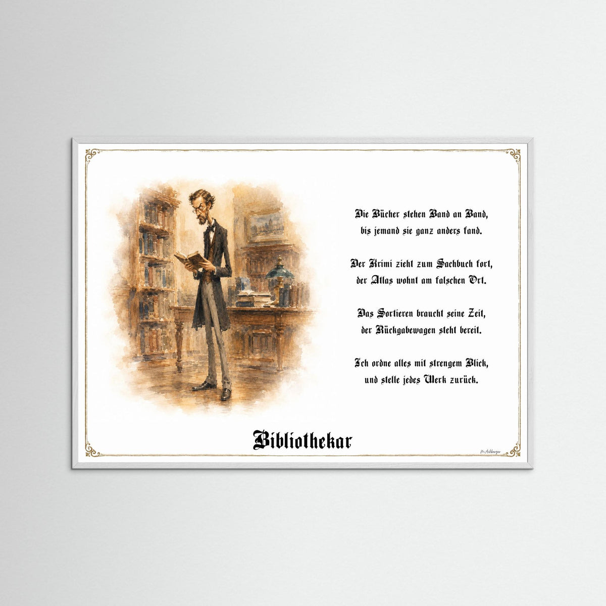 Zunftbild Der Bibliothekar-Griesgram – Beispielansicht des Kunstdrucks