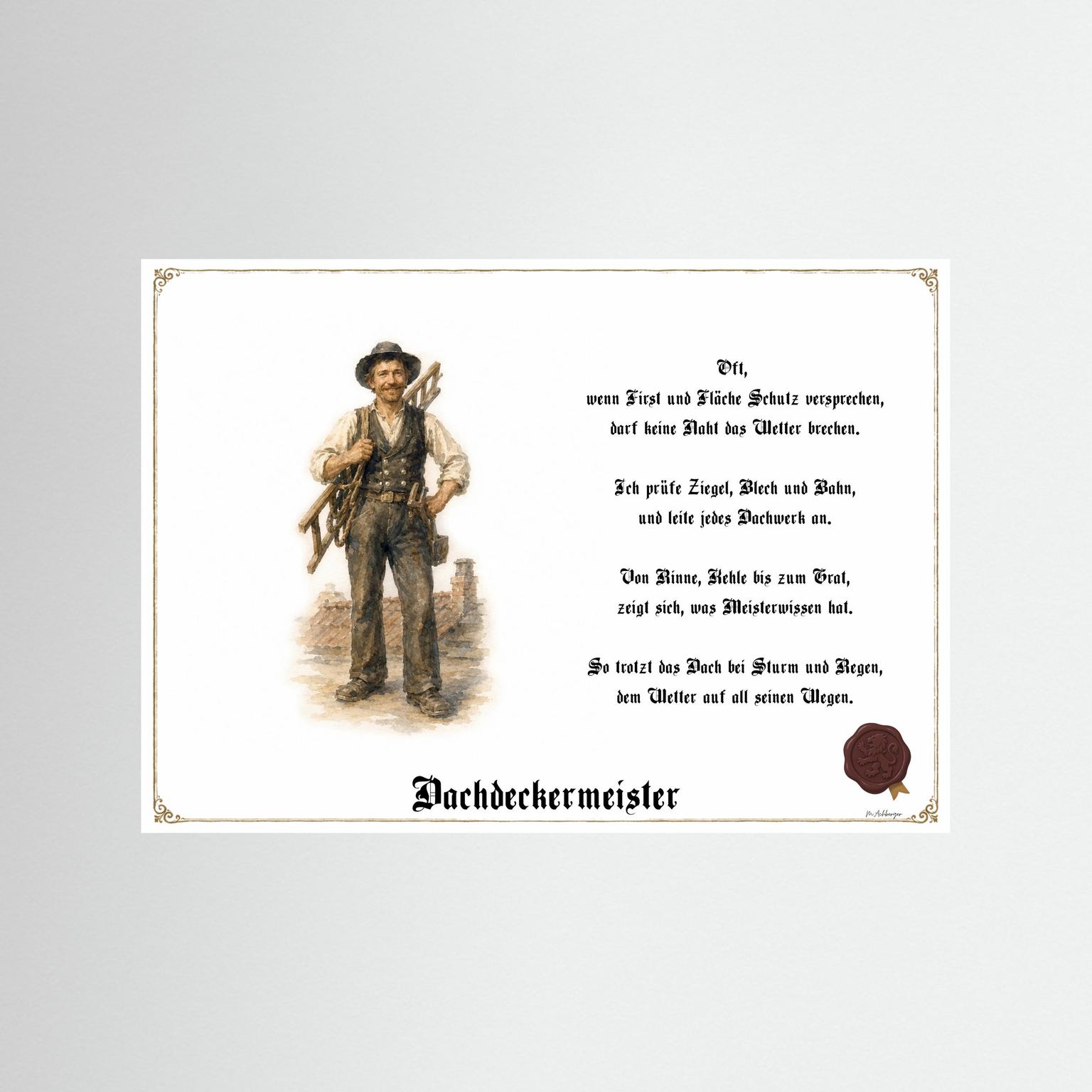 Zunftbild Dachdeckermeister als Fine-Art-Kunstdruck ohne Rahmen