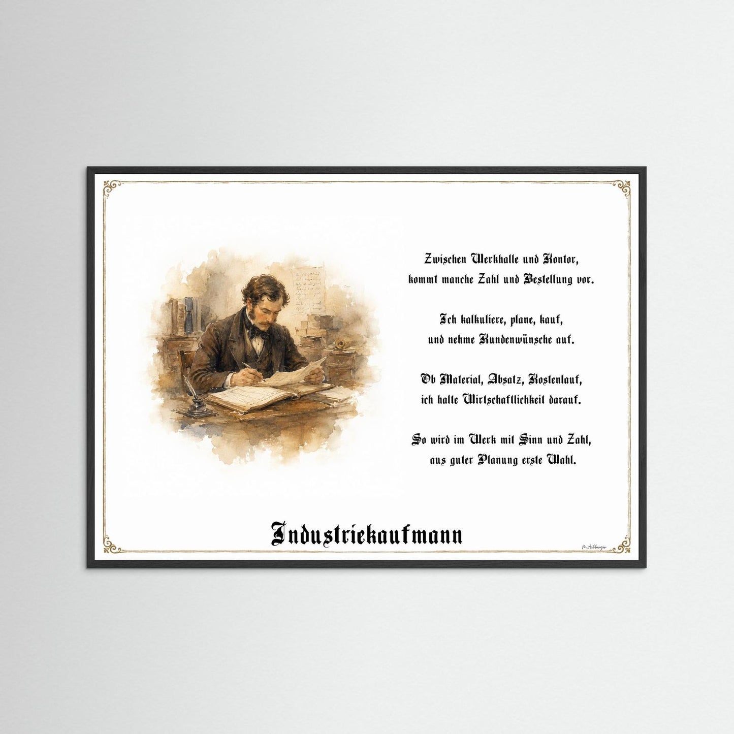 Zunftbild Industriekaufmann mit schwarzem Holzrahmen