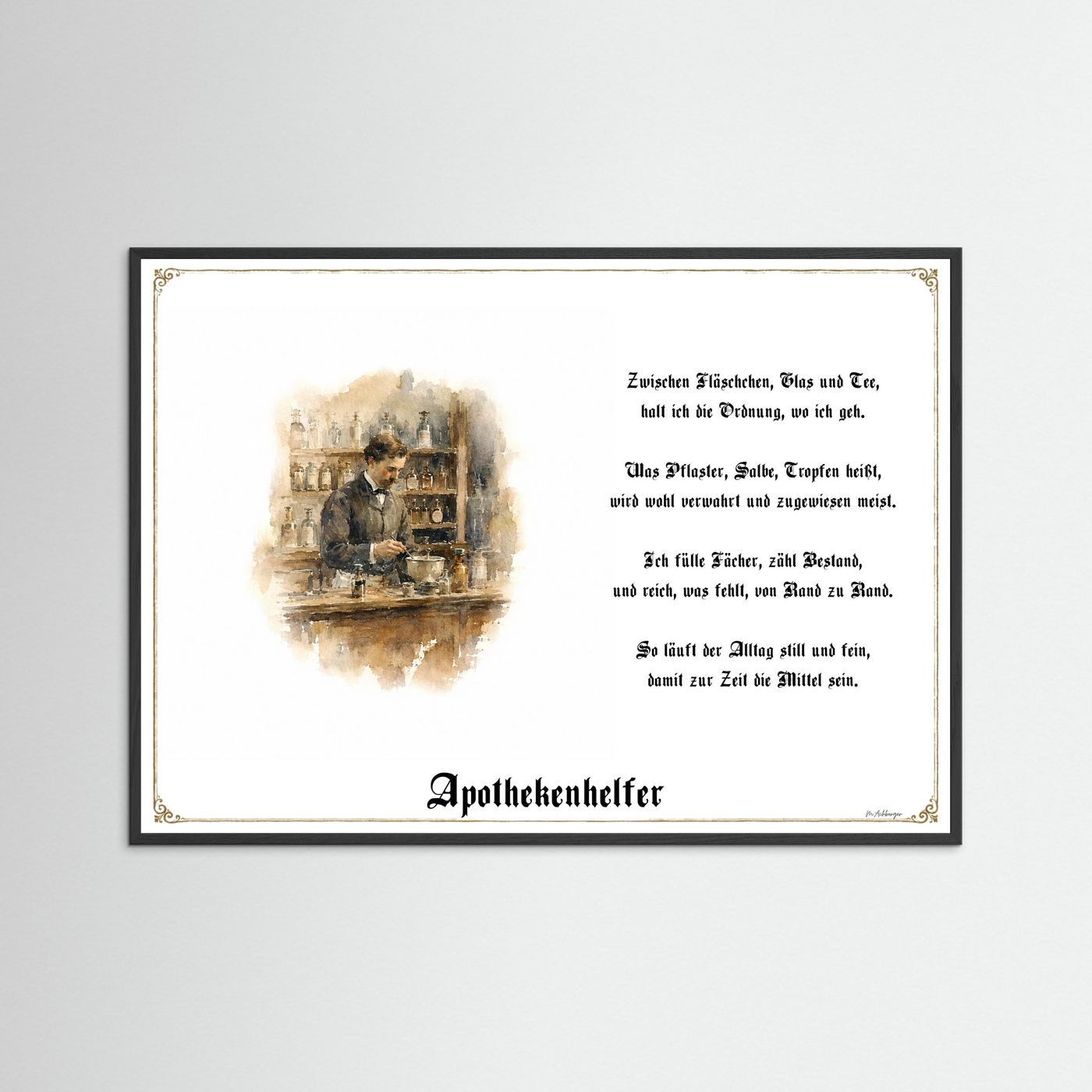 Zunftbild Apothekenhelfer mit schwarzem Holzrahmen
