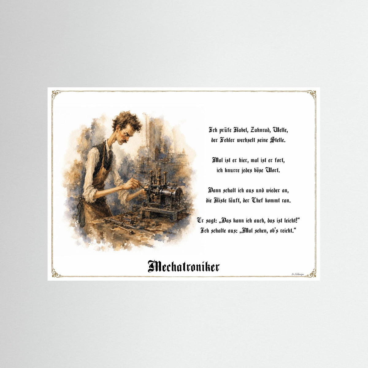 Zunftbild Der Mechatroniker-Griesgram – Beispielansicht des Kunstdrucks