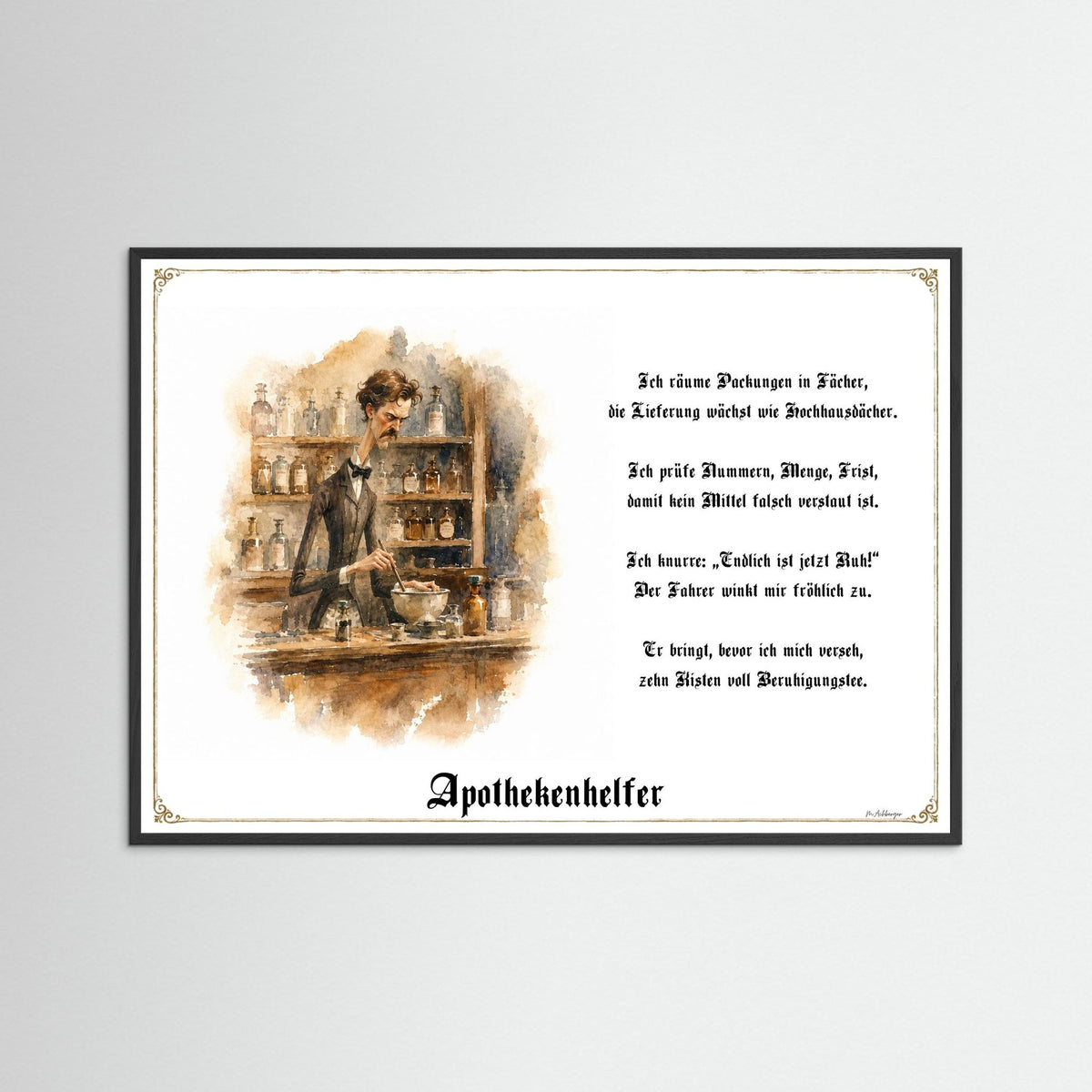 Zunftbild Der Apothekenhelfer-Griesgram – Beispielansicht des Kunstdrucks