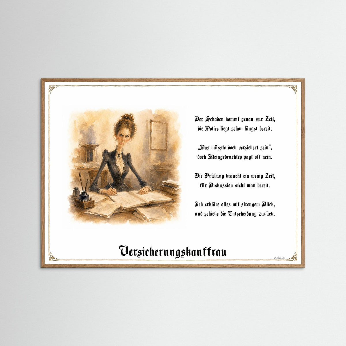 Zunftbild Die Versicherungskauffrau-Griesgram – Beispielansicht des Kunstdrucks