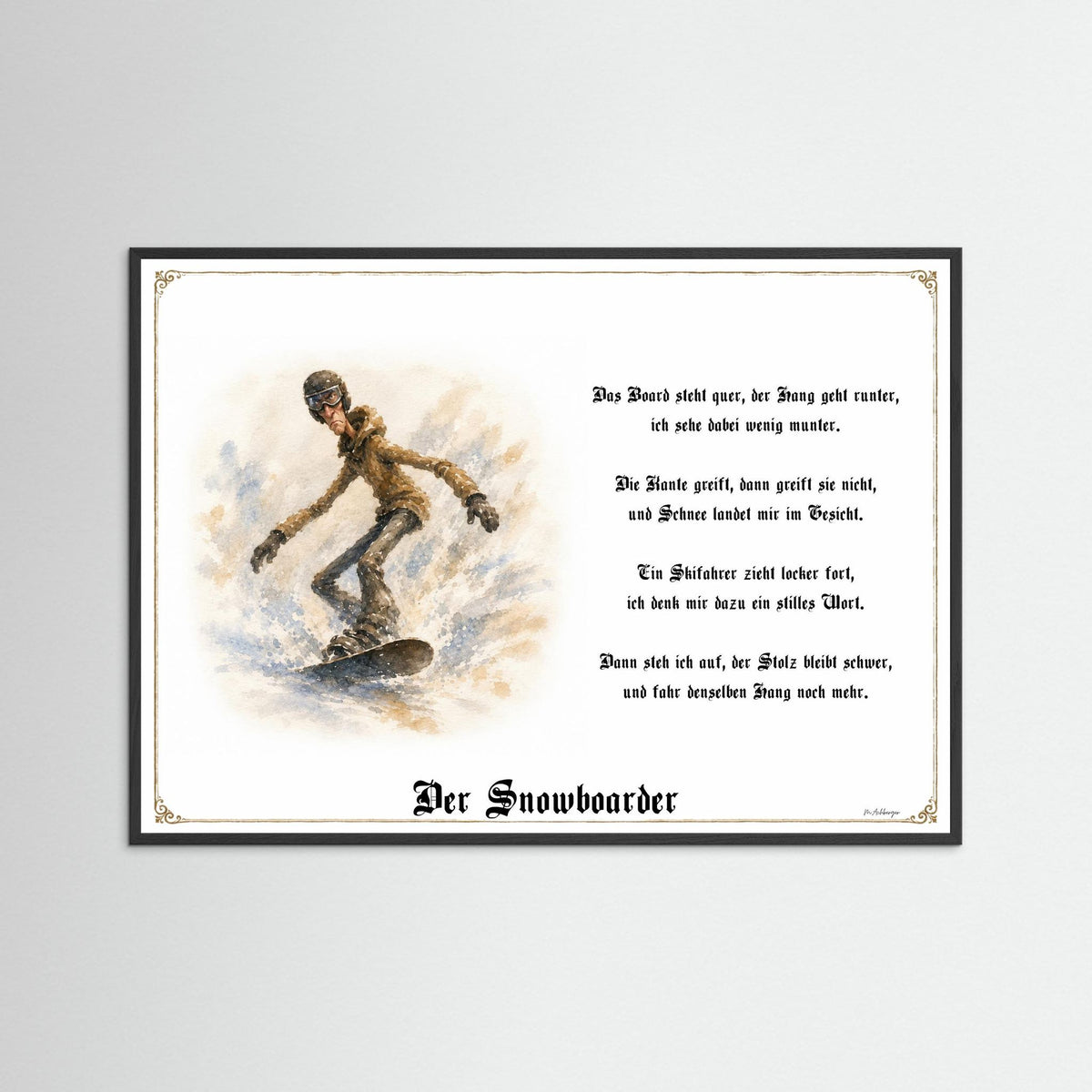 Zunftbild Der Snowboarder-Griesgram – Beispielansicht des Kunstdrucks