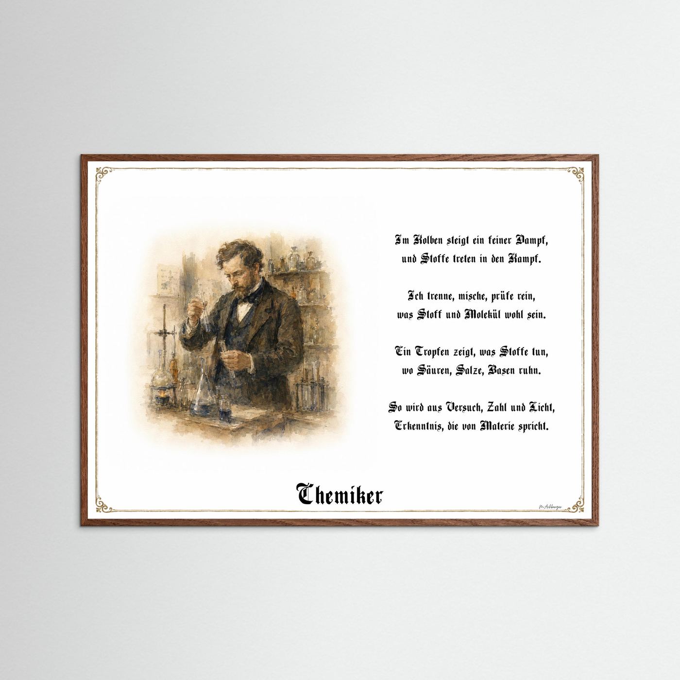 Zunftbild Chemiker mit dunklem Eichenrahmen