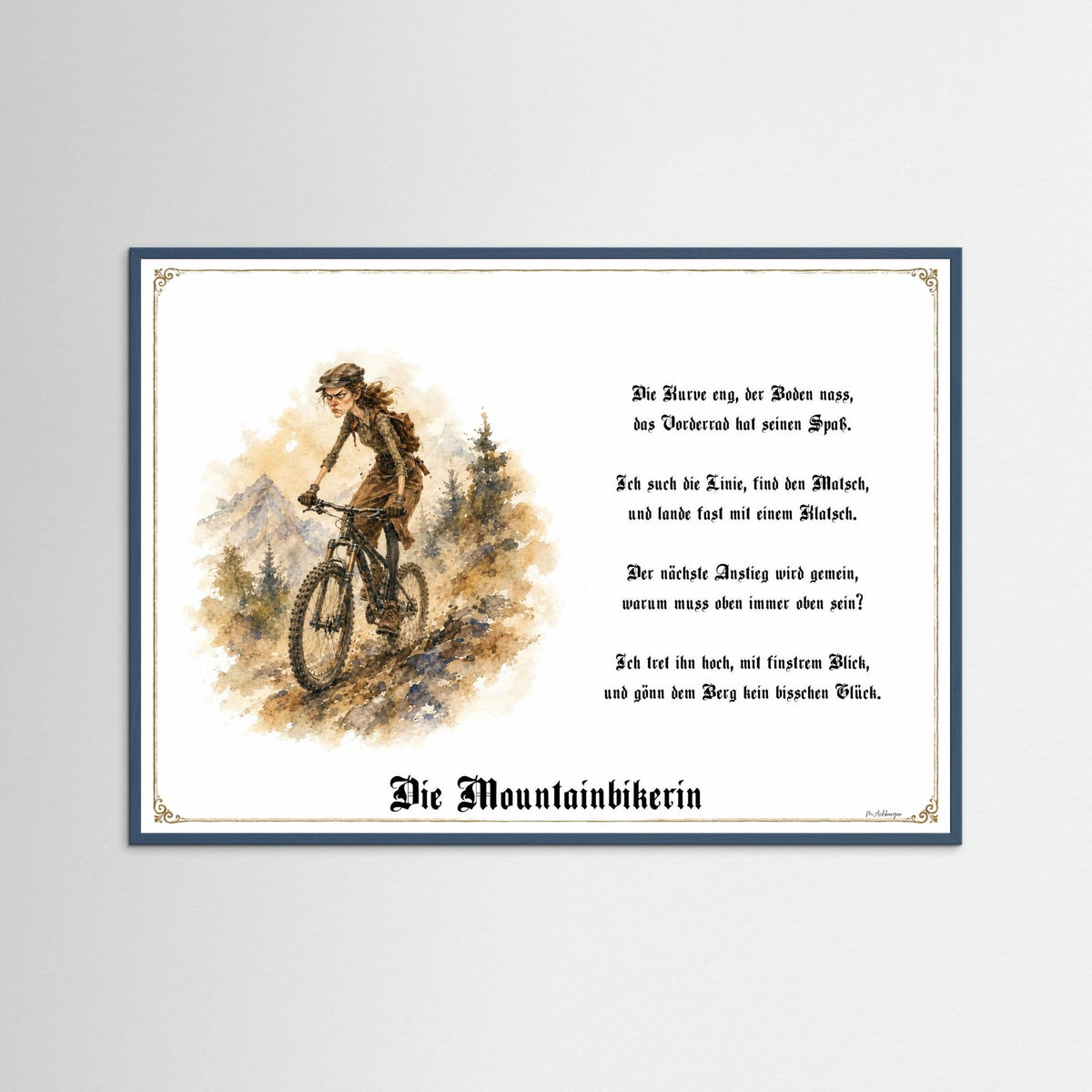 Zunftbild Die Mountainbikerin-Griesgram – Beispielansicht des Kunstdrucks