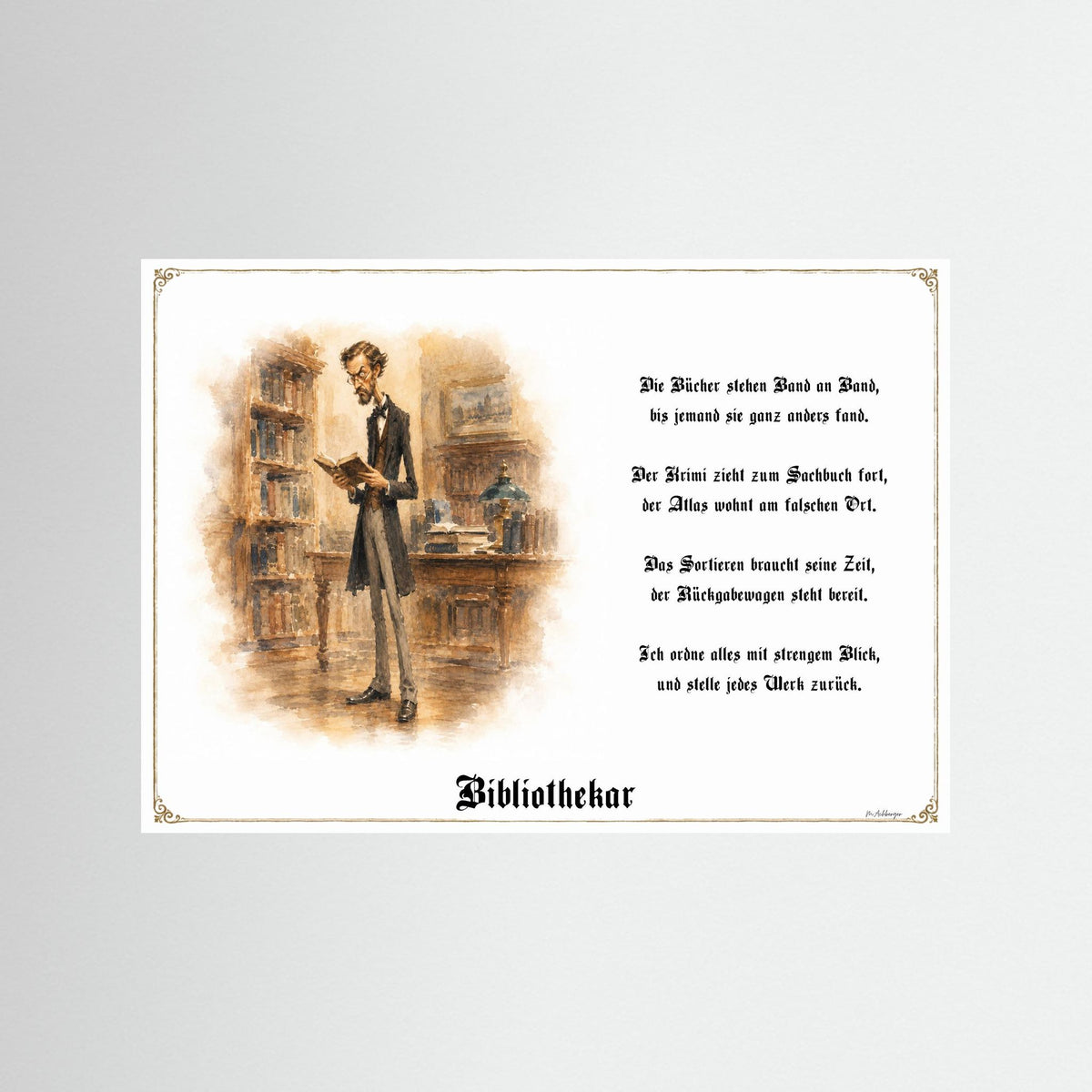 Zunftbild Der Bibliothekar-Griesgram – Beispielansicht des Kunstdrucks