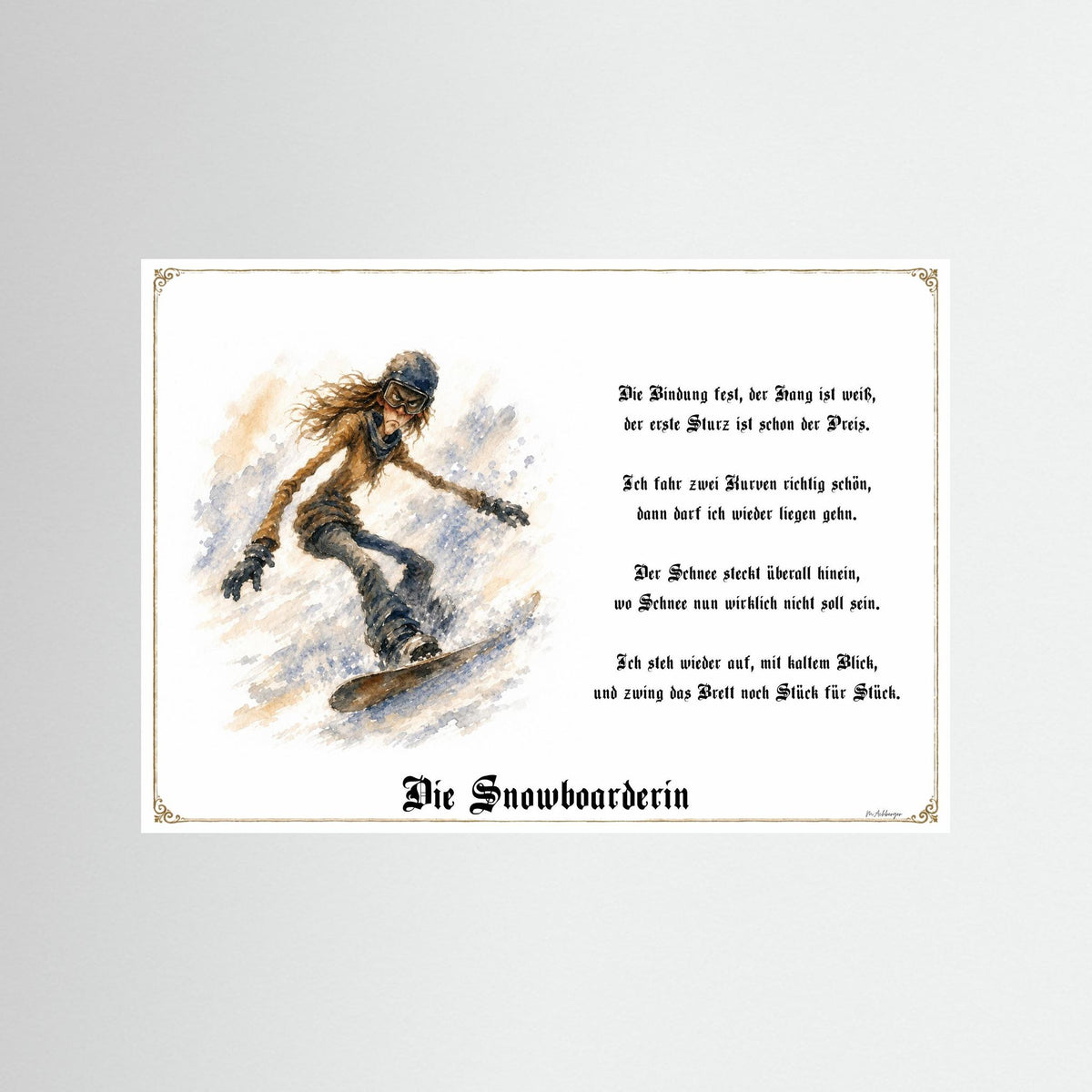 Zunftbild Die Snowboarderin-Griesgram – Beispielansicht des Kunstdrucks