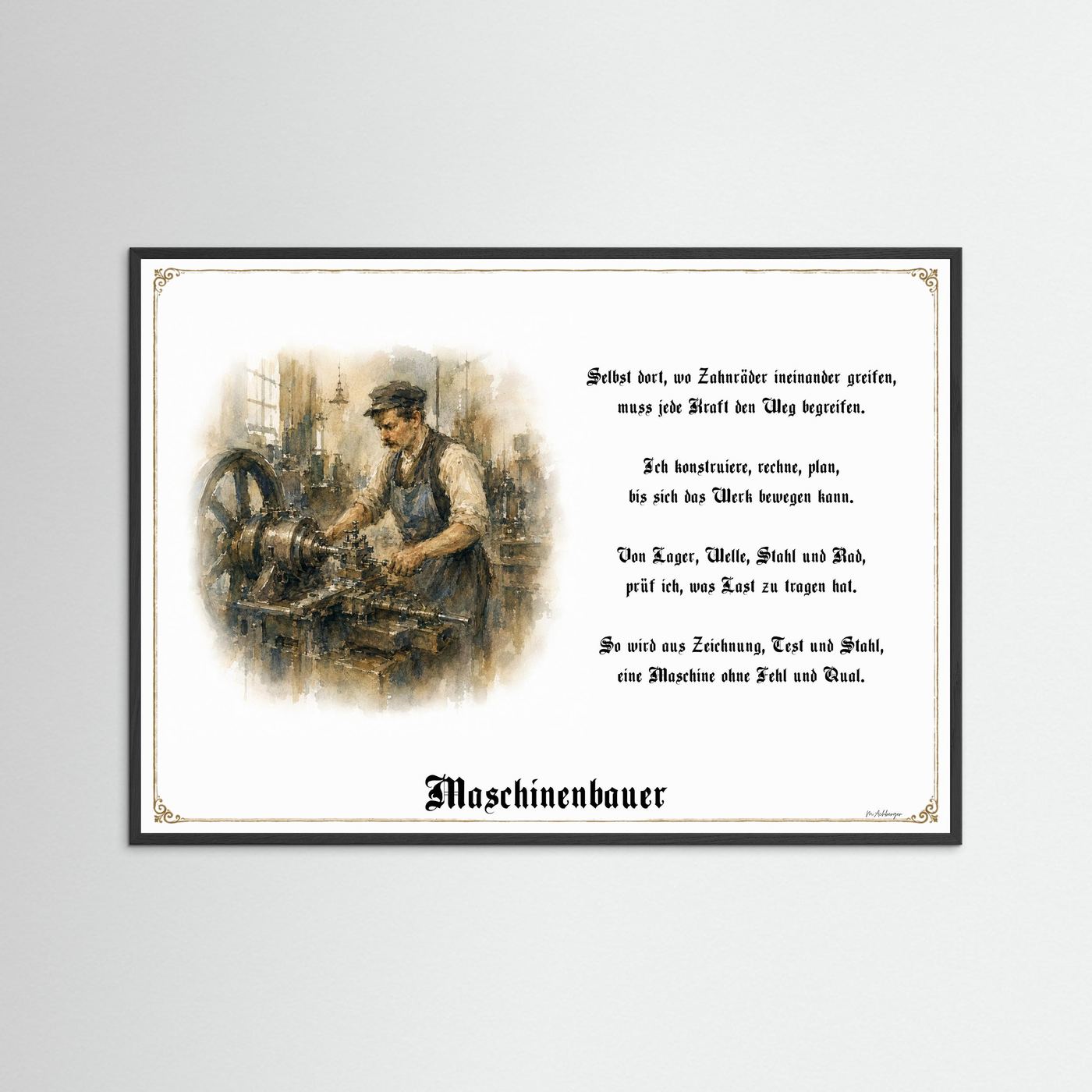 Zunftbild Maschinenbauer mit schwarzem Holzrahmen