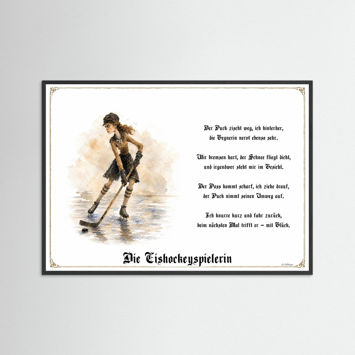 Zunftbild Die Eishockeyspielerin-Griesgram – Beispielansicht des Kunstdrucks