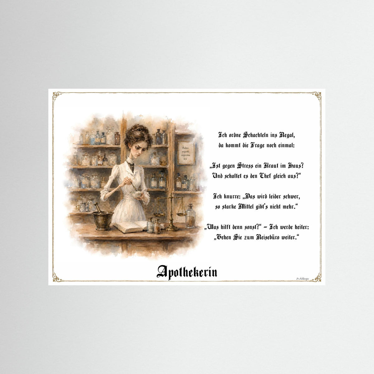 Zunftbild Die Apothekerin-Griesgram – Beispielansicht des Kunstdrucks