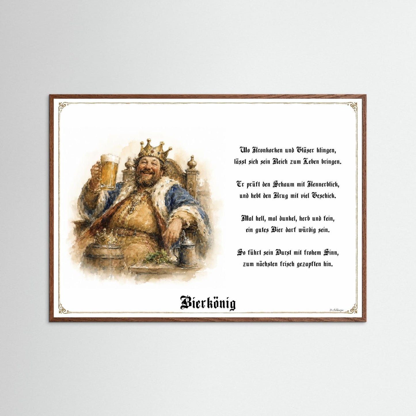 Bierkönig Kunstdruck mit dunklem Eichenrahmen