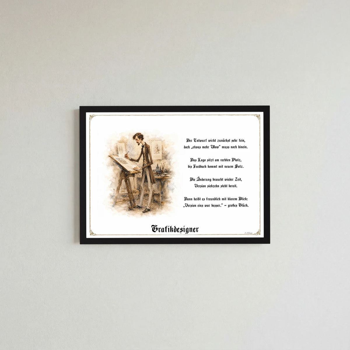 Zunftbild Der Grafikdesigner-Griesgram – Beispielansicht des Kunstdrucks