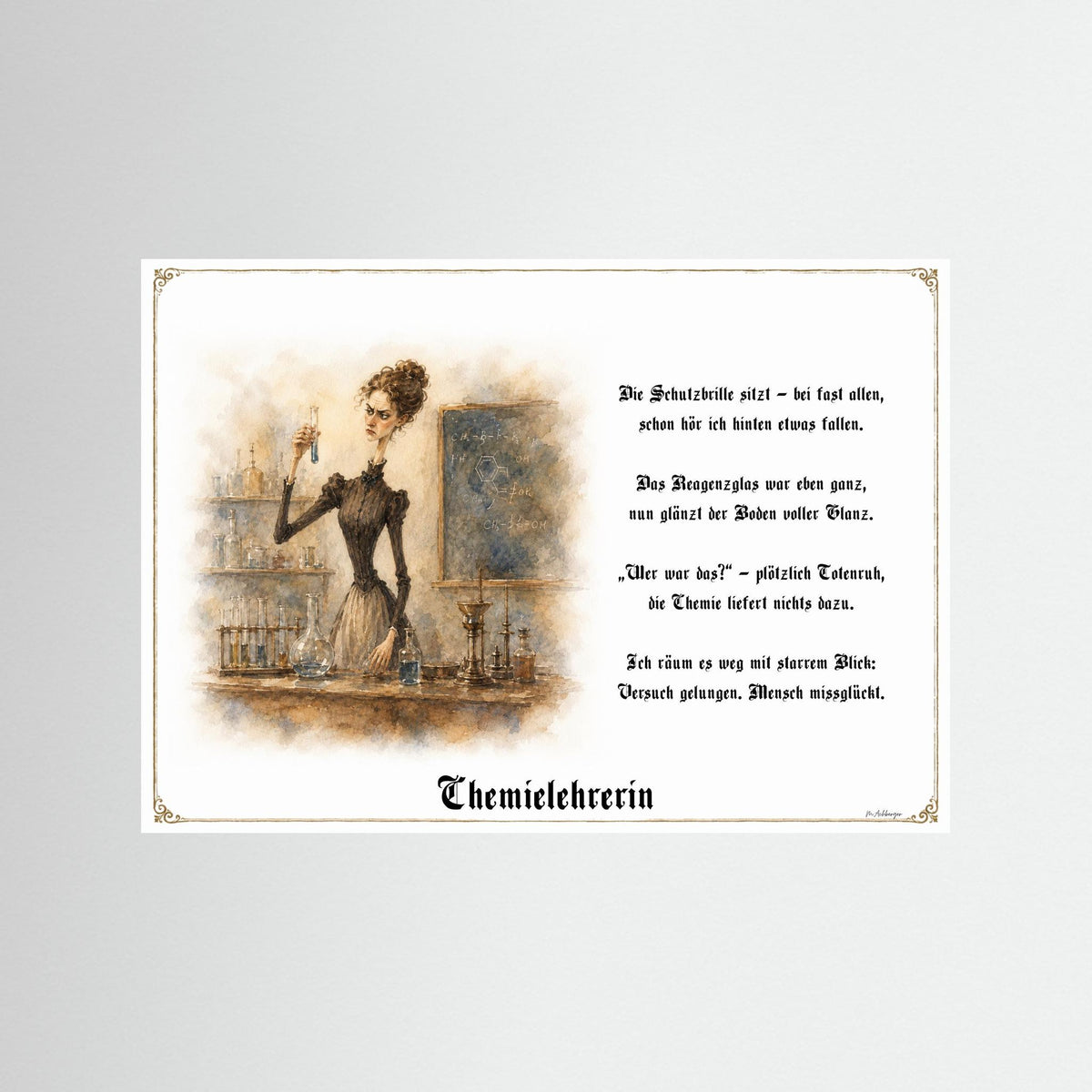 Zunftbild Die Chemielehrerin-Griesgram – Beispielansicht des Kunstdrucks