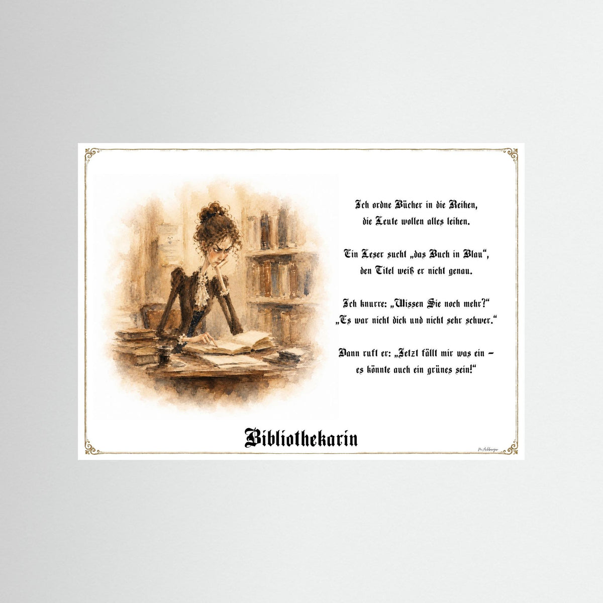 Zunftbild Die Bibliothekarin-Griesgram – Beispielansicht des Kunstdrucks