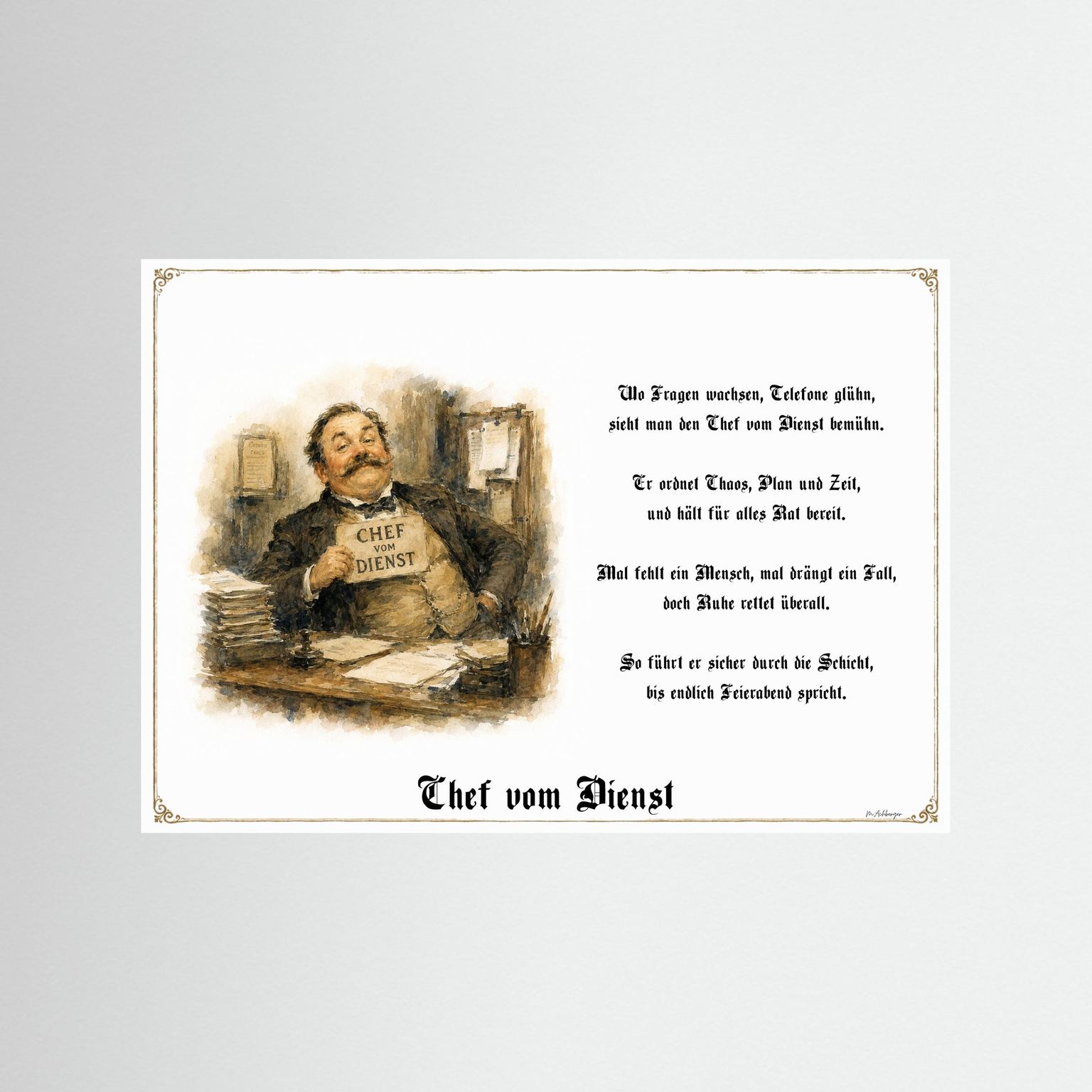 Chef vom Dienst Kunstdruck als Geschenk ohne Rahmen
