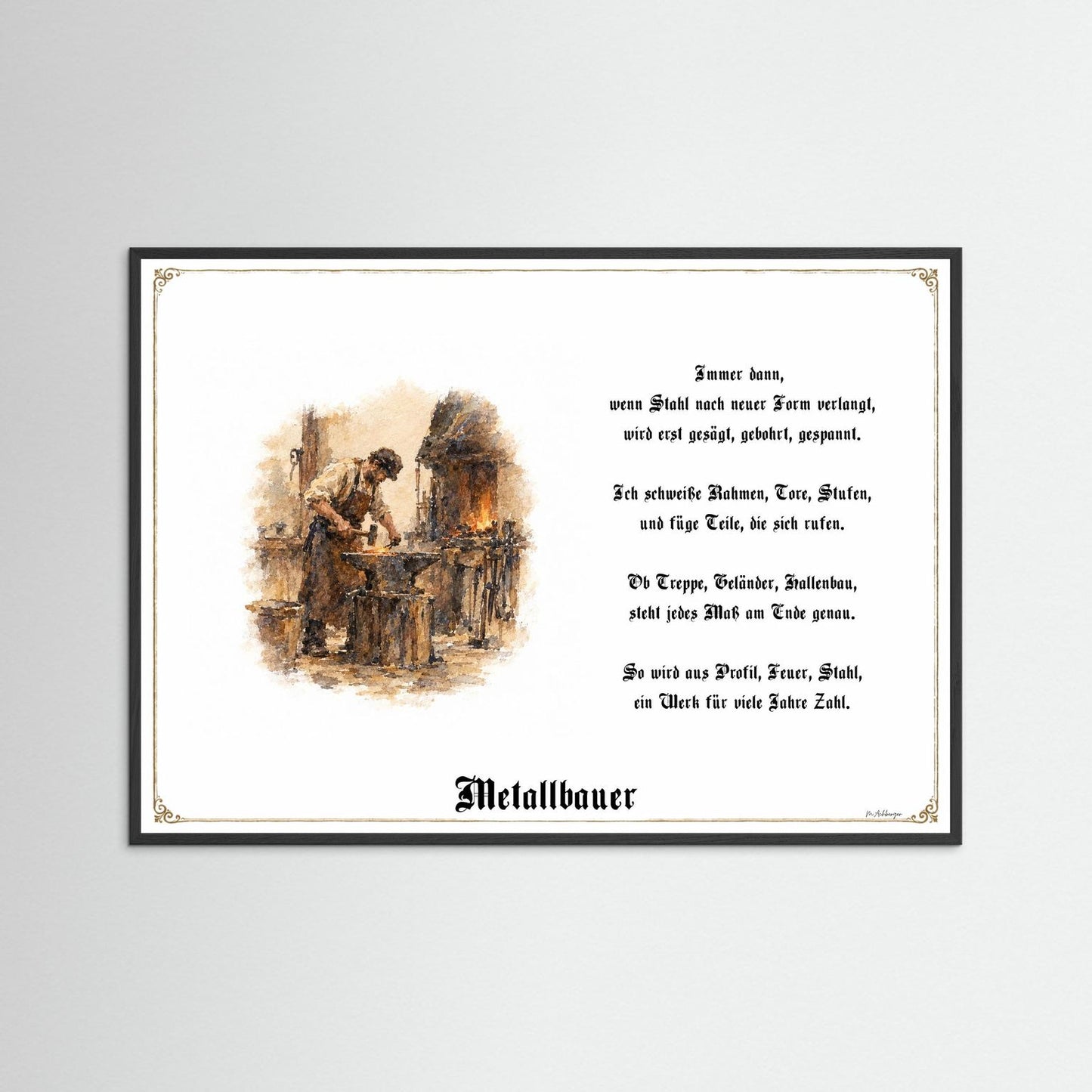 Zunftbild Metallbauer mit schwarzem Holzrahmen