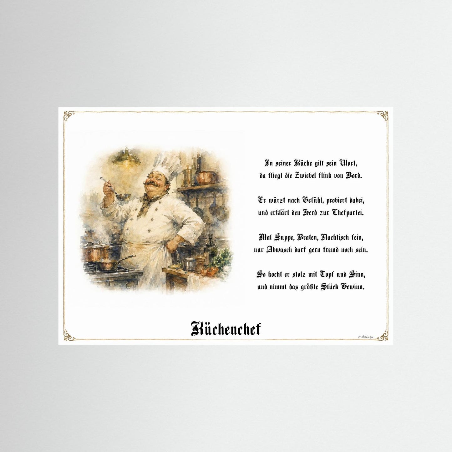 Küchenchef Kunstdruck als Geschenk ohne Rahmen