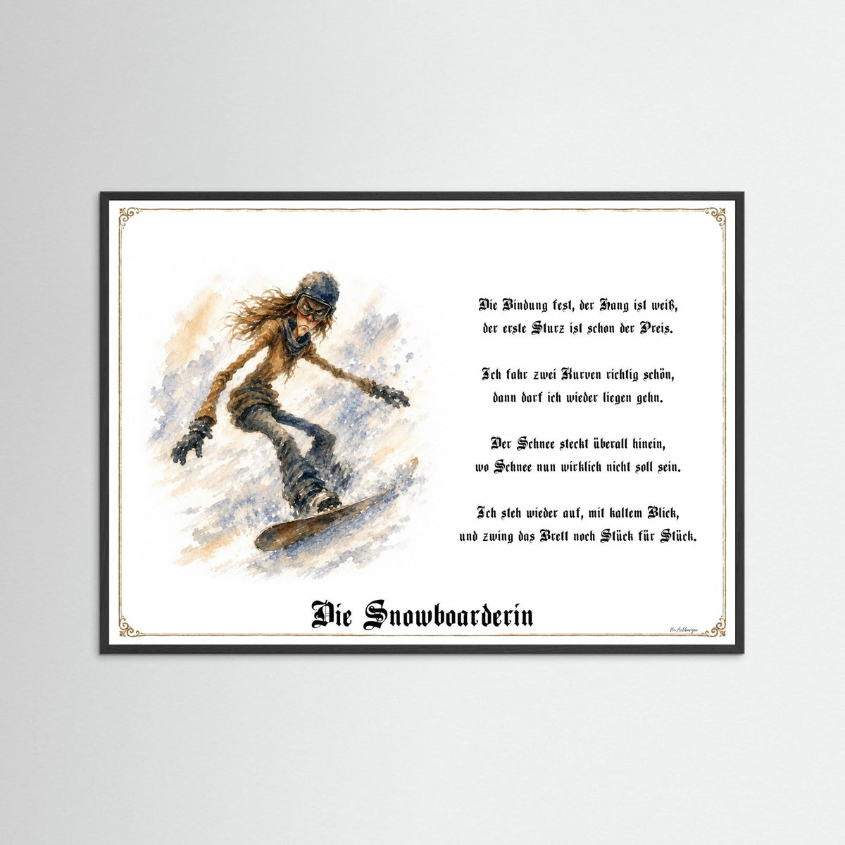 Zunftbild Die Snowboarderin-Griesgram – Beispielansicht des Kunstdrucks