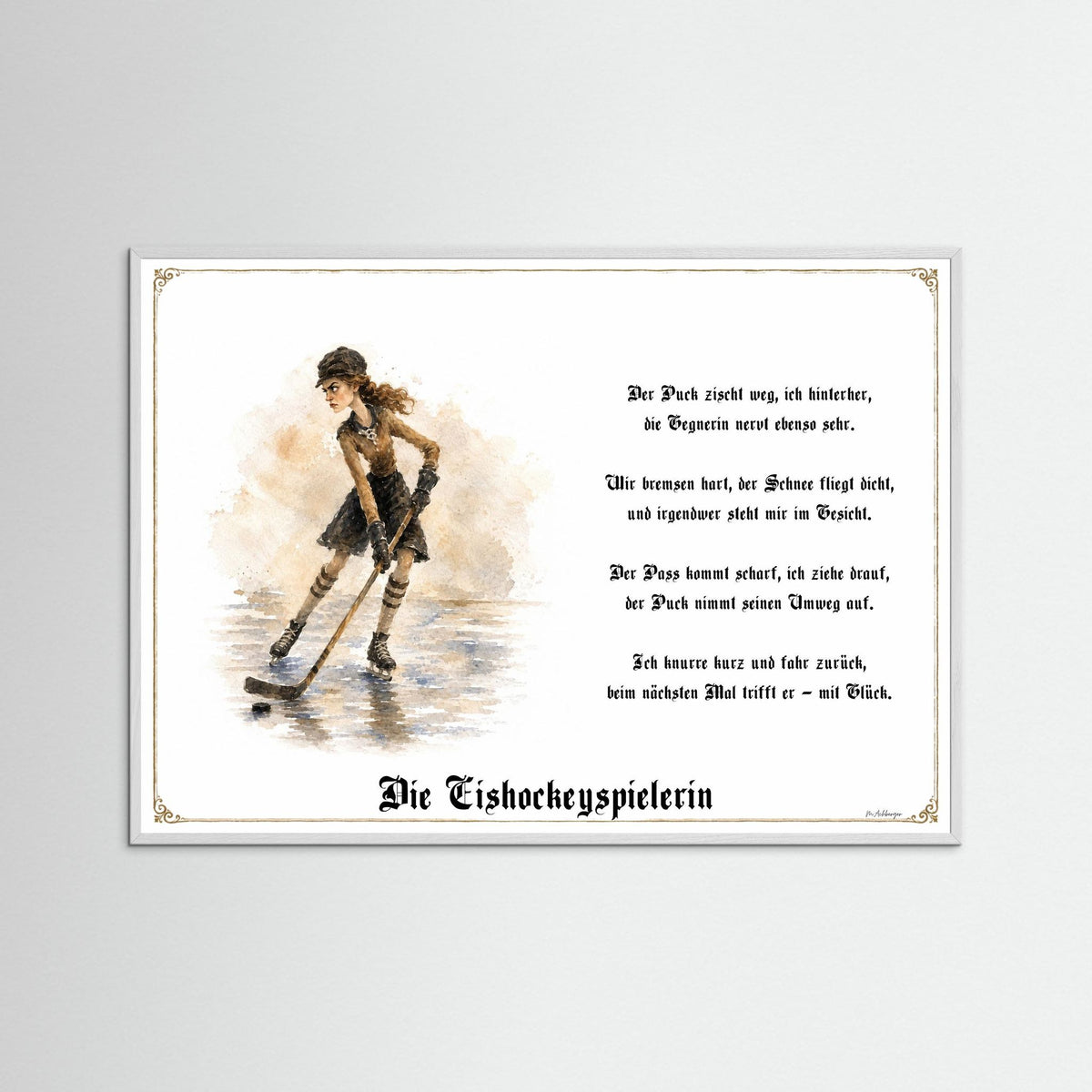 Zunftbild Die Eishockeyspielerin-Griesgram – Beispielansicht des Kunstdrucks