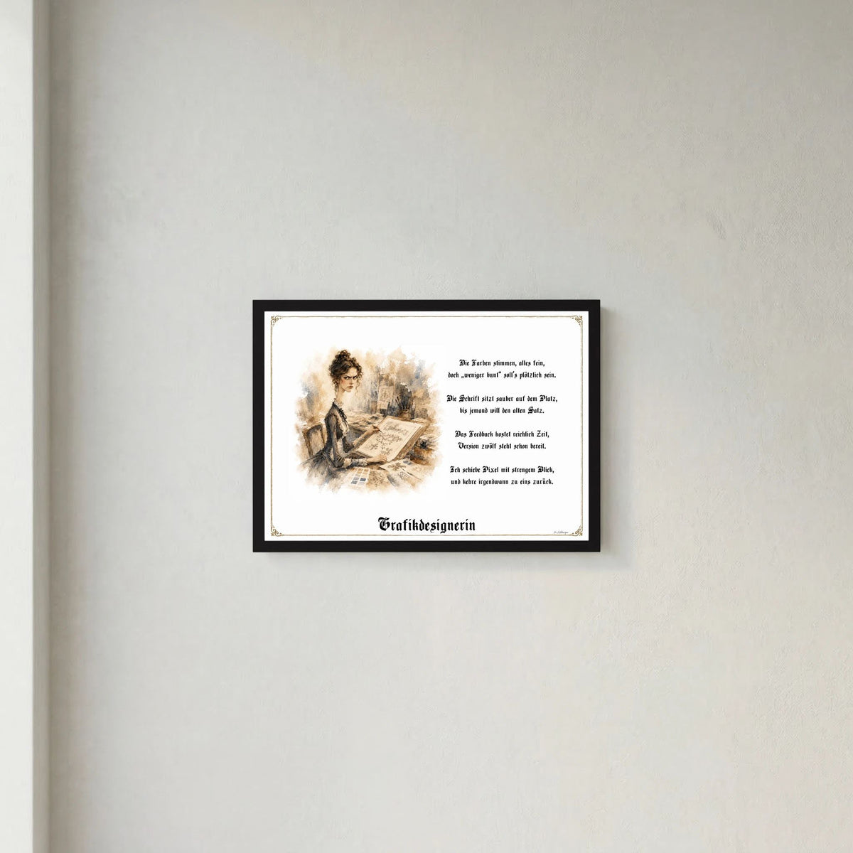 Zunftbild Die Grafikdesignerin-Griesgram – Beispielansicht des Kunstdrucks