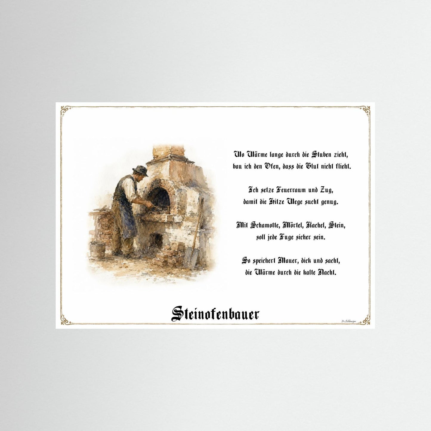 Zunftbild Steinofenbauer als Fine-Art-Kunstdruck ohne Rahmen