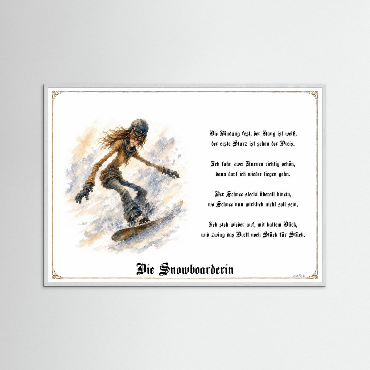 Zunftbild Die Snowboarderin-Griesgram – Beispielansicht des Kunstdrucks
