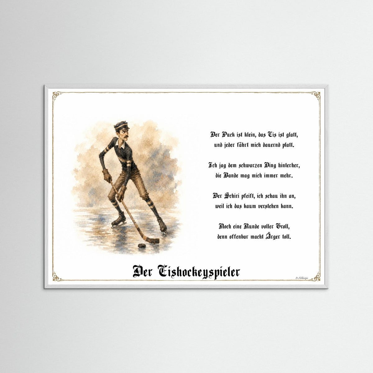 Zunftbild Der Eishockeyspieler-Griesgram – Beispielansicht des Kunstdrucks
