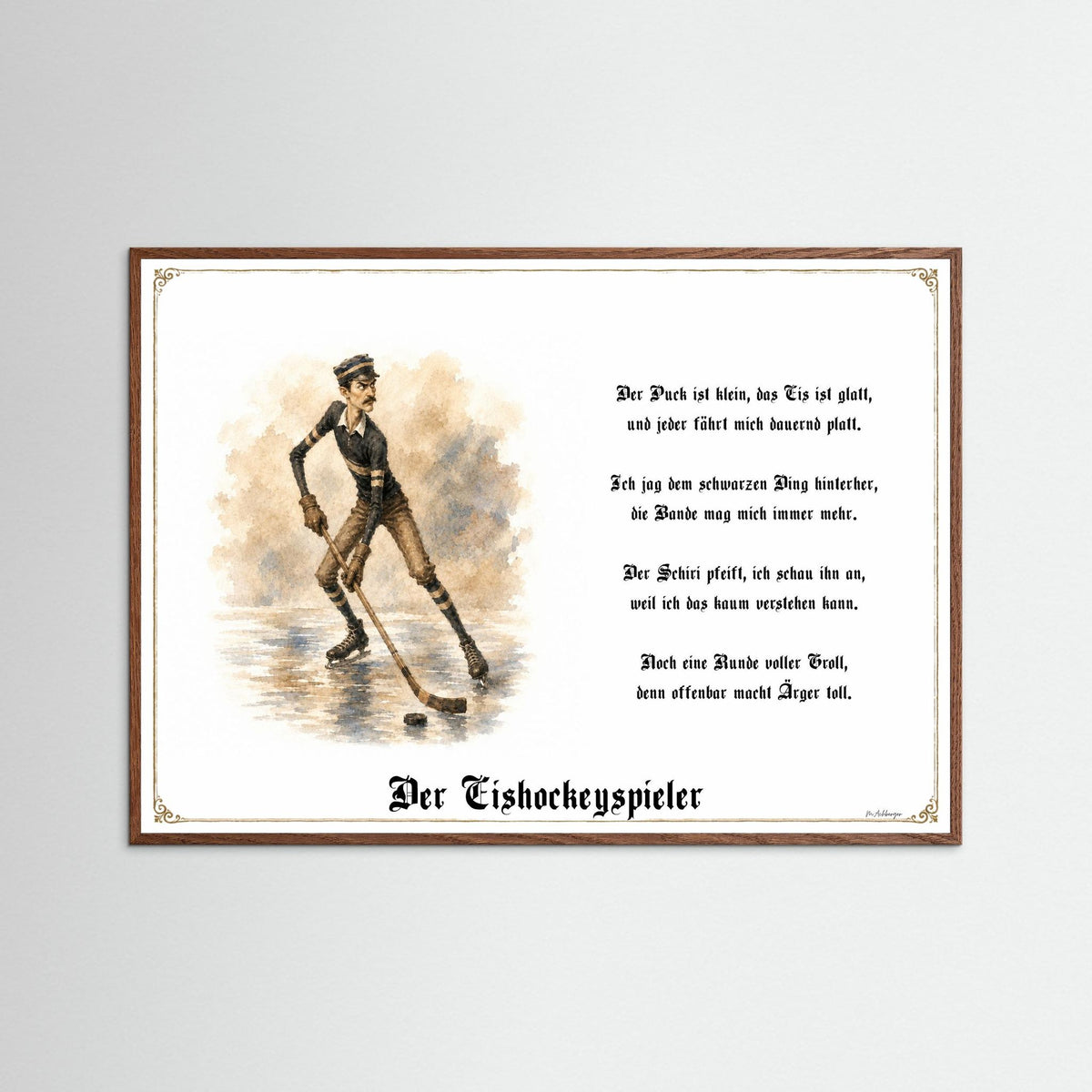 Zunftbild Der Eishockeyspieler-Griesgram – Beispielansicht des Kunstdrucks