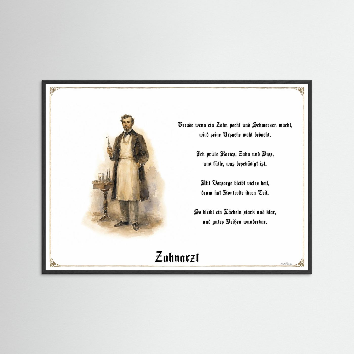 Zunftbild Zahnarzt mit schwarzem Holzrahmen